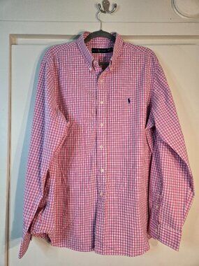 Classic Ralph Lauren pink gingham button-down shirt in comfortable XXL size.